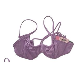 NWT Victoria's Secret Swim V-Hardware Bikini Top Pink Lilac Gold SZ 32 D Sparkly